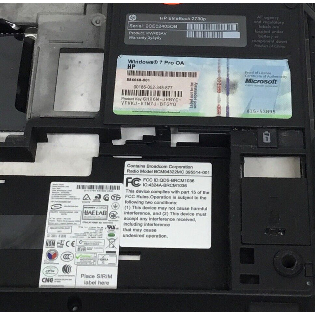 HP Elitebook 2730P CPU Base Enclosure Chassis Bottom - 501501-001