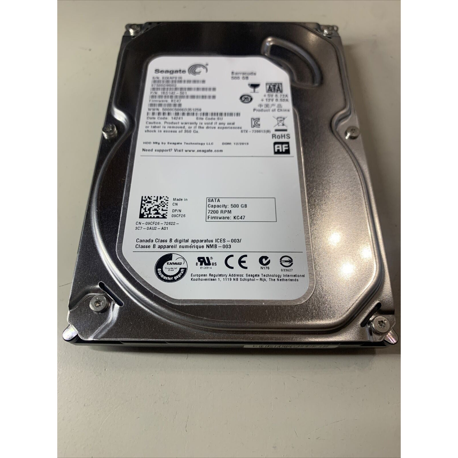 Seagate ST500DM002 500GB Internal SATA 3.5" Hard Drive 09CF26 P/N: 1BD142-xxx