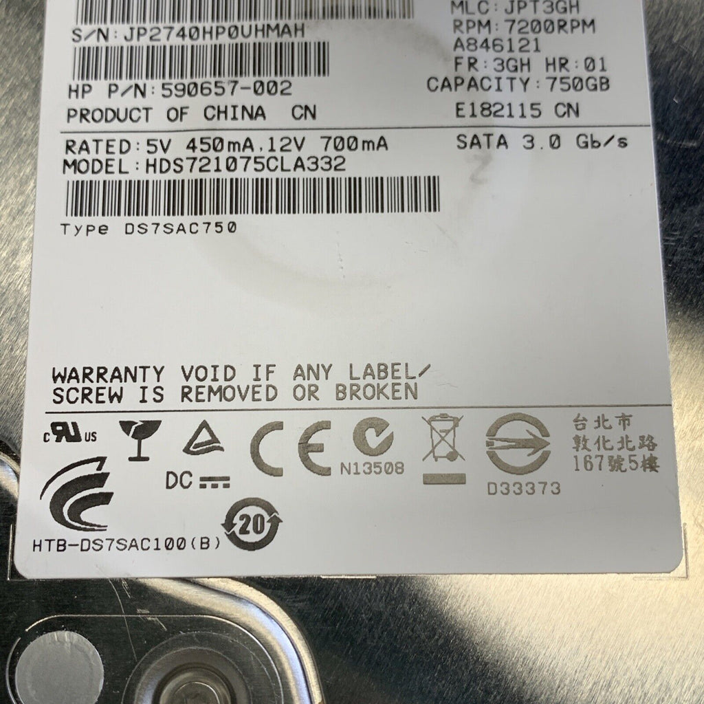Hitachi 750GB HDD 3.5" SATA Desktop Hard Drive HDS721075CLA332 7200 RPM 0F13655