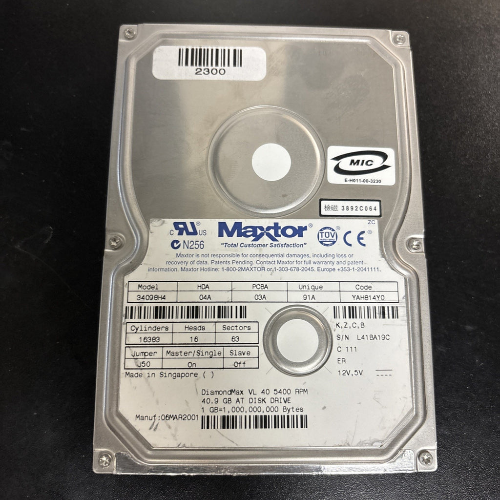 MAXTOR 34098H4 / 34098H4 3.5" 40GB IDE Desktop Hard Drive (USED)