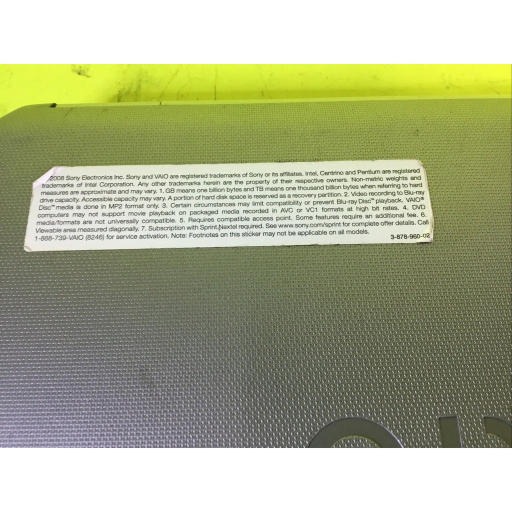 SONY Vaio VGN-NR430E Pentium Dual Core 1.86 GHz 2GB RAM FOR PARTS or REPAIR