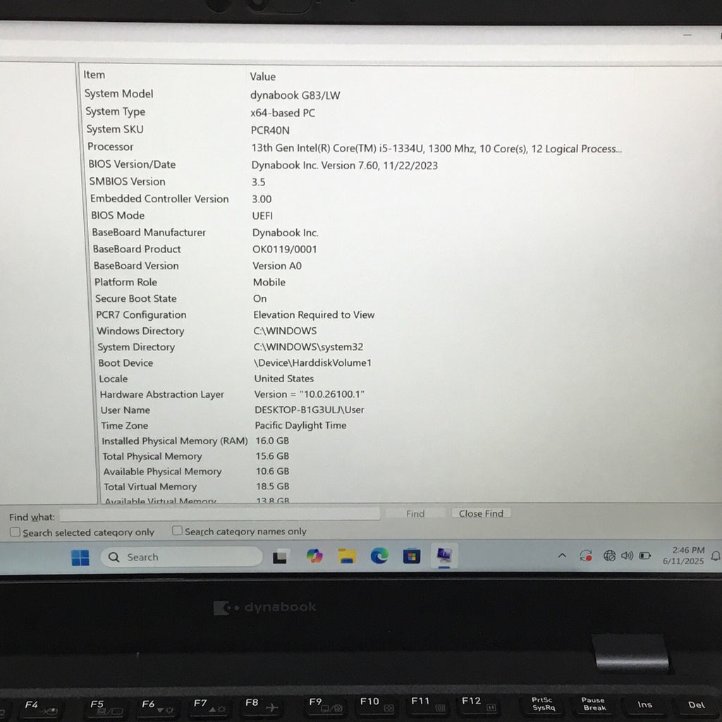 Dynabook G83/LW Laptop Windows 11 i5-1334u 16GB Ram 512GB NVME Chinese Keyboard
