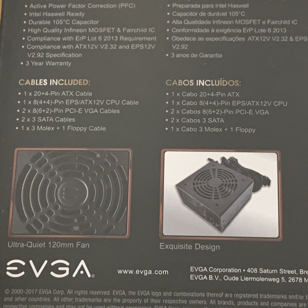EVGA 500 BT, 80+ Bronze, 500W, Power Supply 100-BT-0500-K1 - Brand New