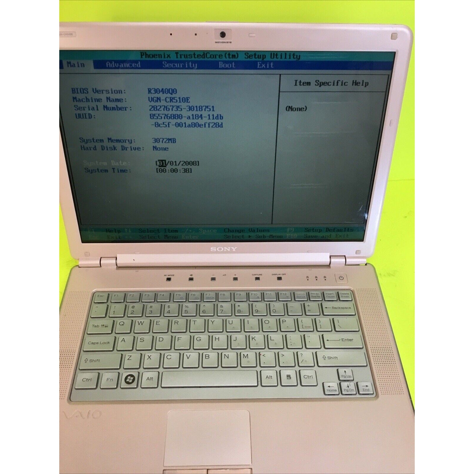 Sony VAIO VGN-CR510E FOR PARTS or REPAIR PCG-5L2L