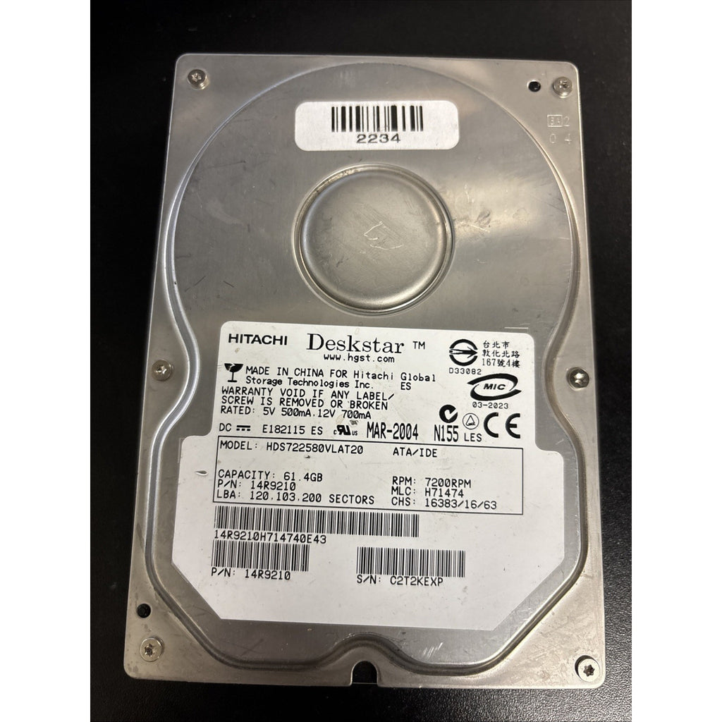 Hitachi Deskstar 61.4gb HDS722580VLAT20 IDE HDD P/N: 14R9210 7200RPM MLC: H71474