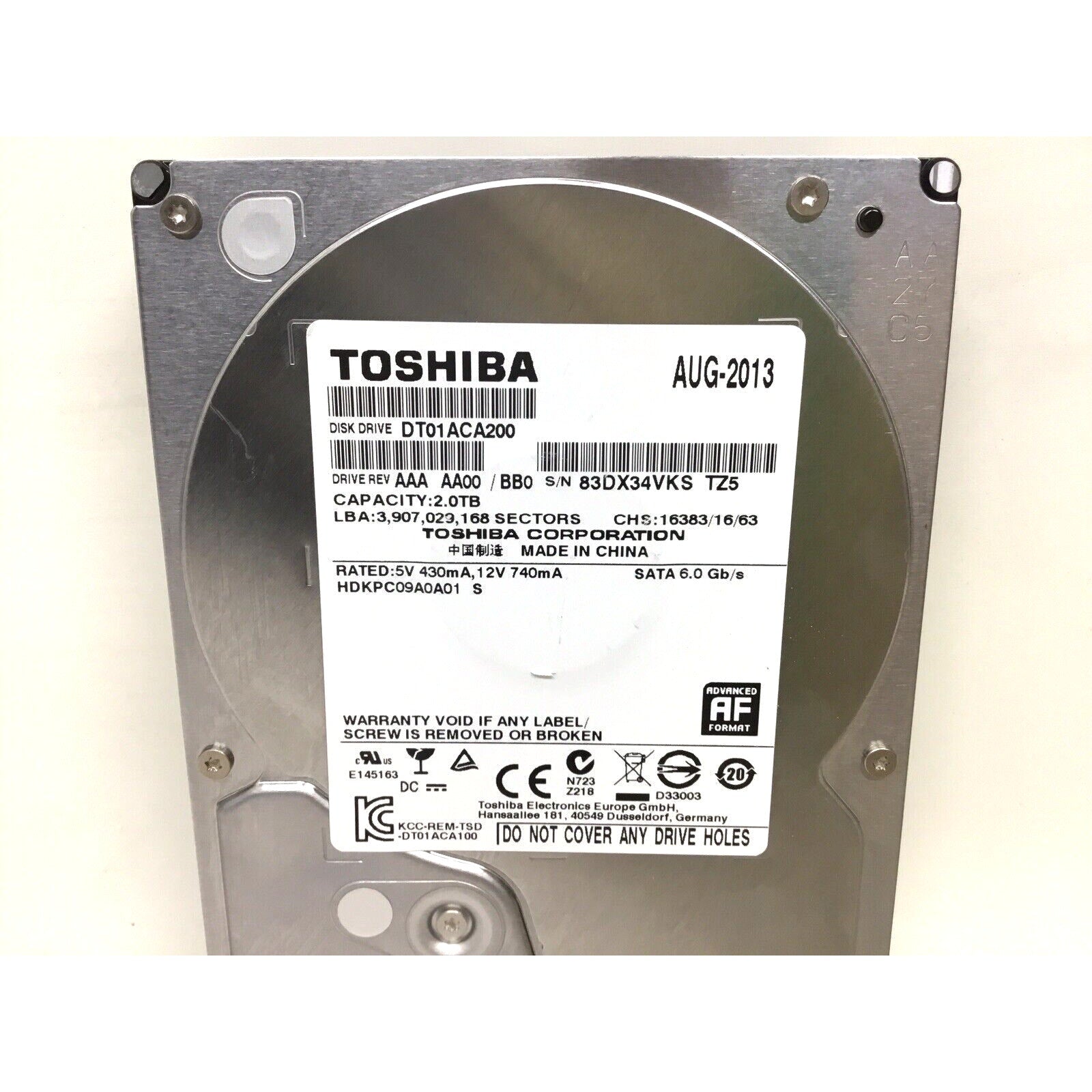Toshiba 2TB HDD 7200RPM 64MB Cache SATA III 6.0Gb/s 3.5" Hard Drive DT01ACA200