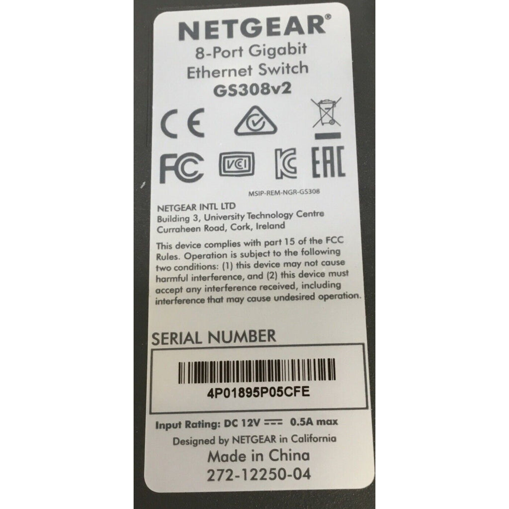 Netgear 8-Port Gigabit Ethernet Unmanaged Switch GS308 With Adapter