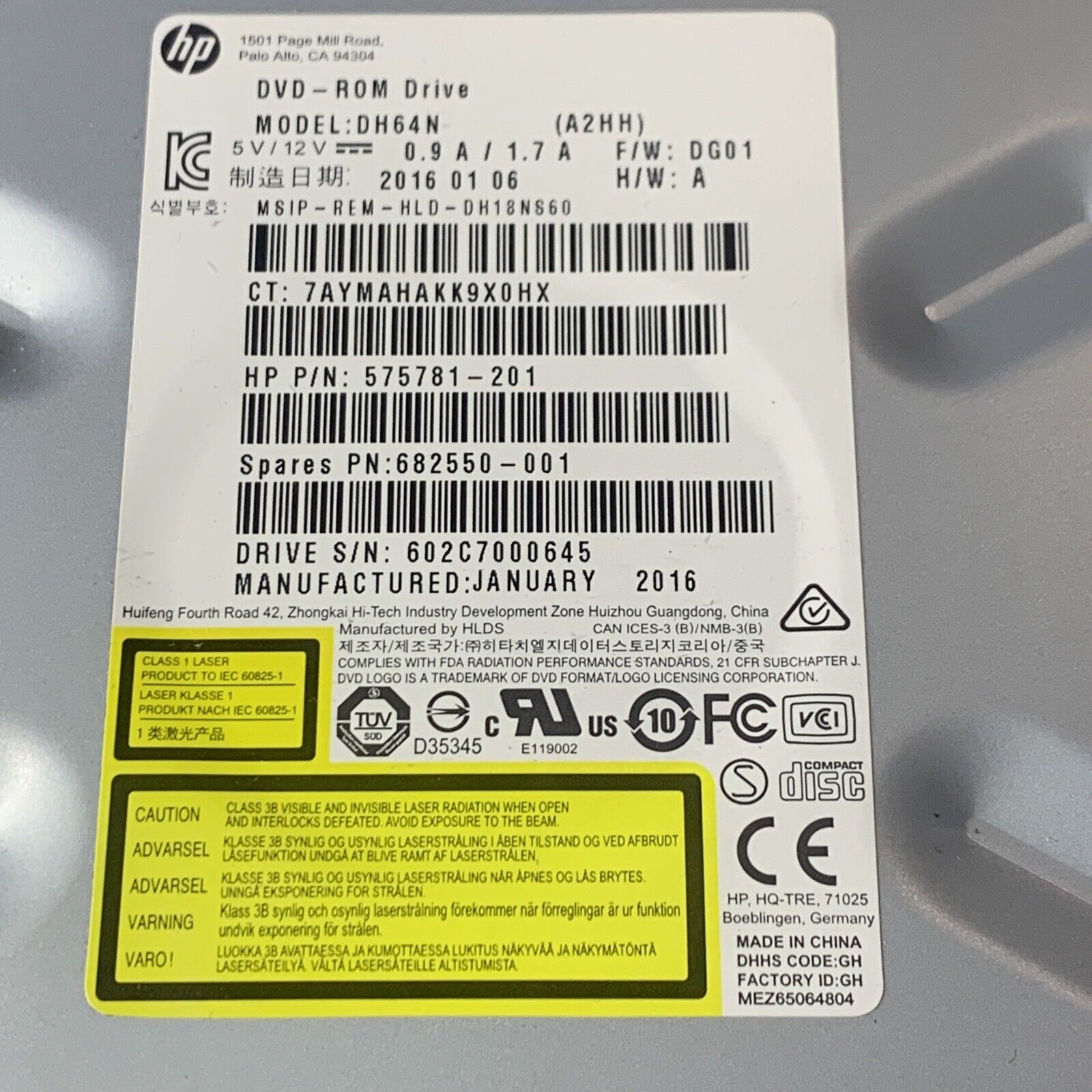 HP Compaq 8000 8100 Elite 16x DVD-ROM SATA Optical Drive 575781-201 Tested Good