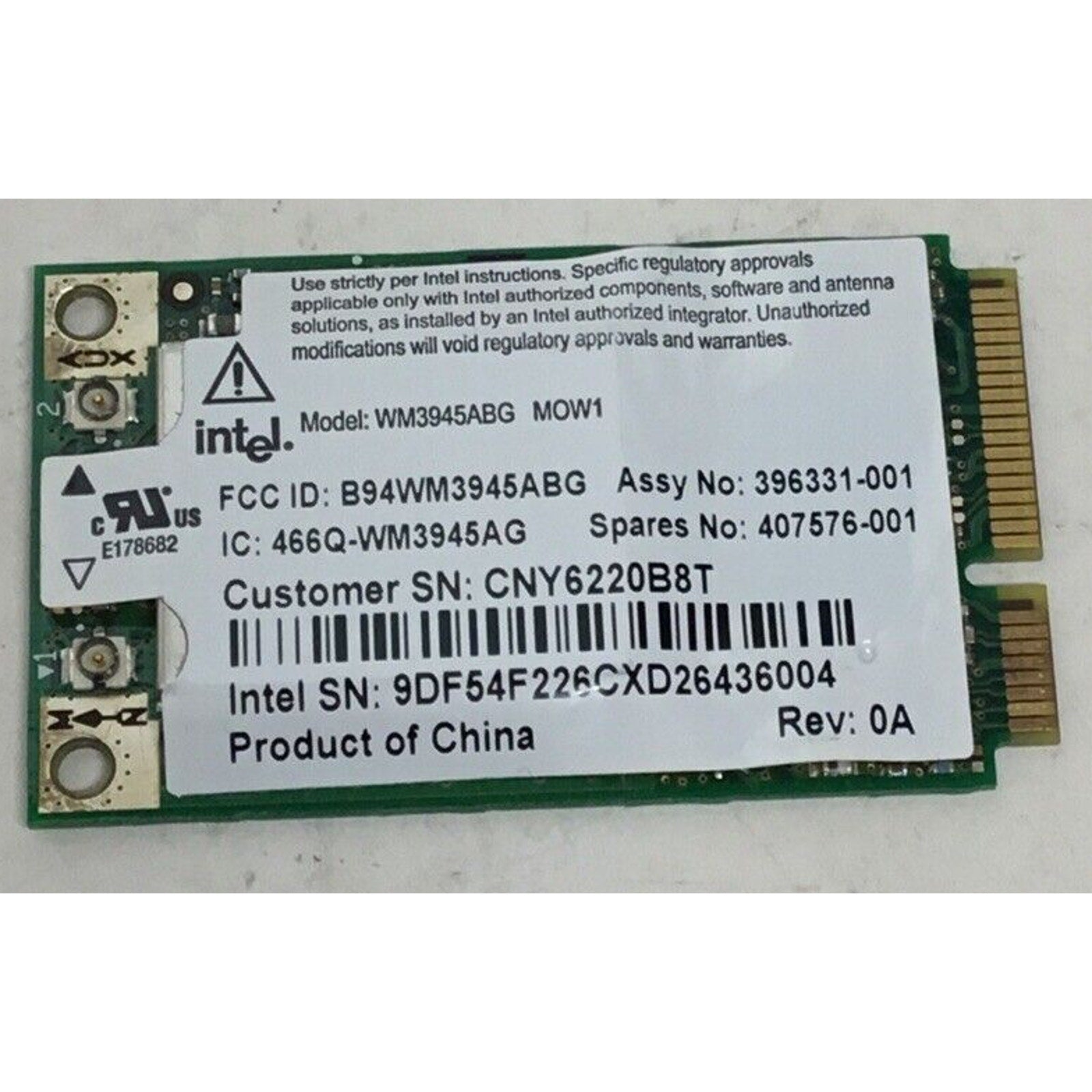 6710B NX7400 PAVILION DV8000 B94WM3945ABG MINI PCI WIRELESS WIFI CARD 396331-001