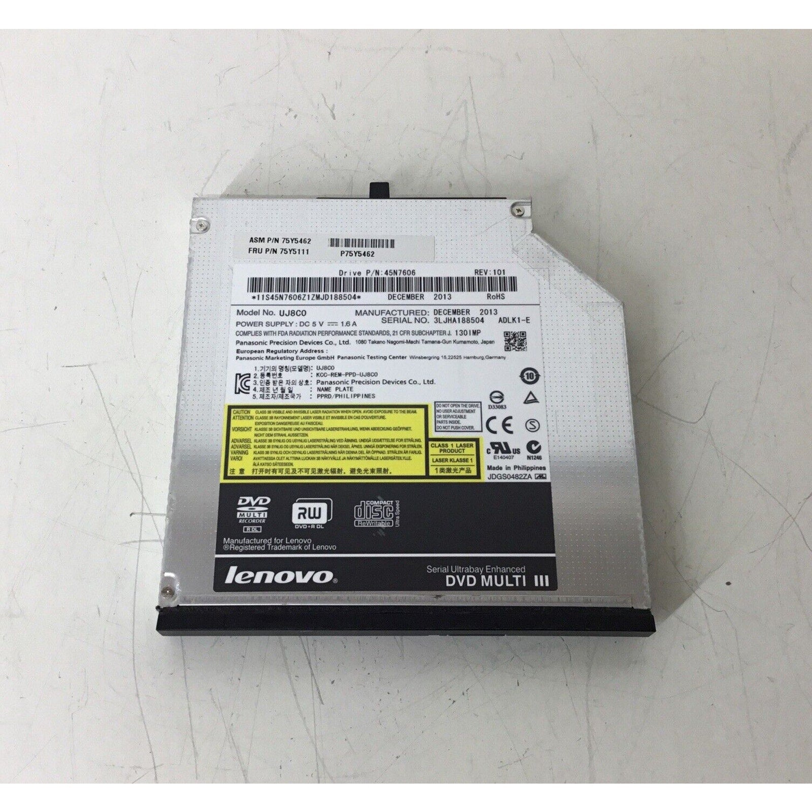 Lenovo Thinkpad DVD SATA Drive UJ8CO 45N7606 75Y5462
