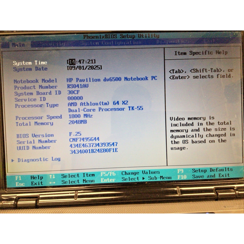 HP Pavilion dv6500 AMD Athlon 64 X2 2GB RAM NO HDD FOR PARTS or REPAIR