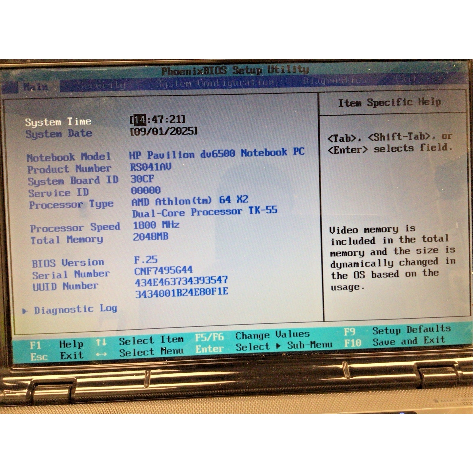 HP Pavilion dv6500 AMD Athlon 64 X2 2GB RAM NO HDD FOR PARTS or REPAIR