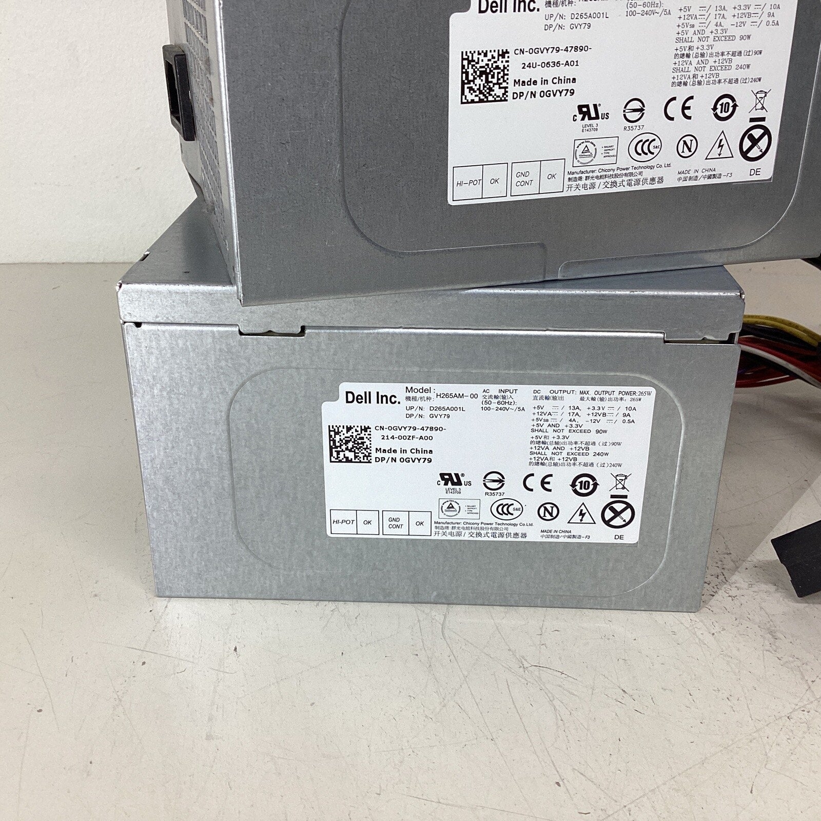 Lot of 2 - Dell 265W ATX Desktop Power Supply 0GVY79 GVY79 H265AM-00