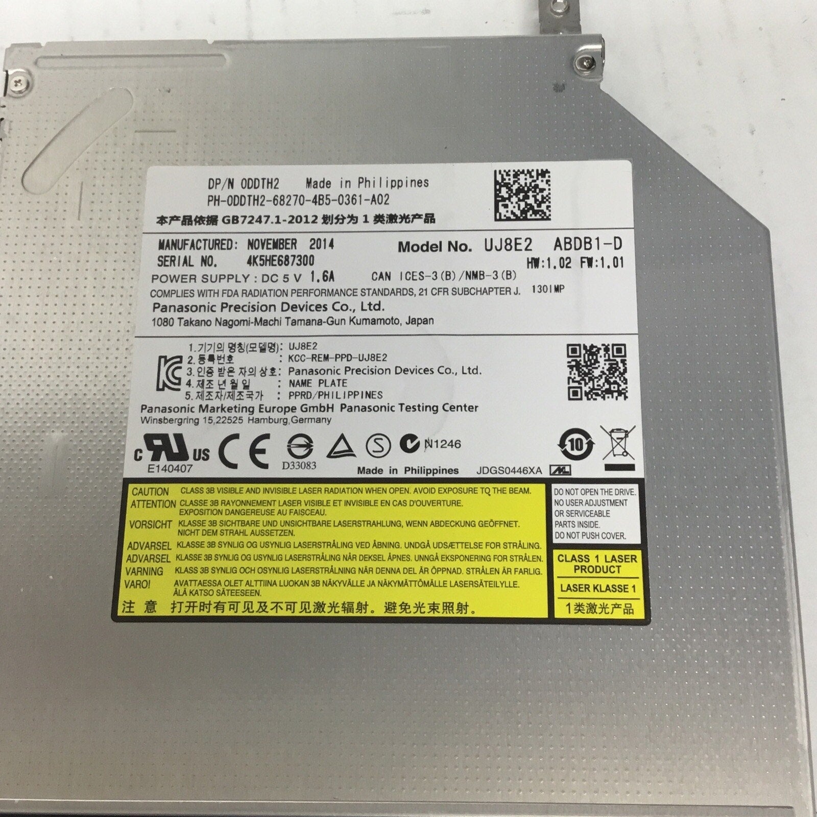 Laptop Dell Inspiron 15 3543 DVD Drive 0DDTH2 w Bezel 0GGP5R