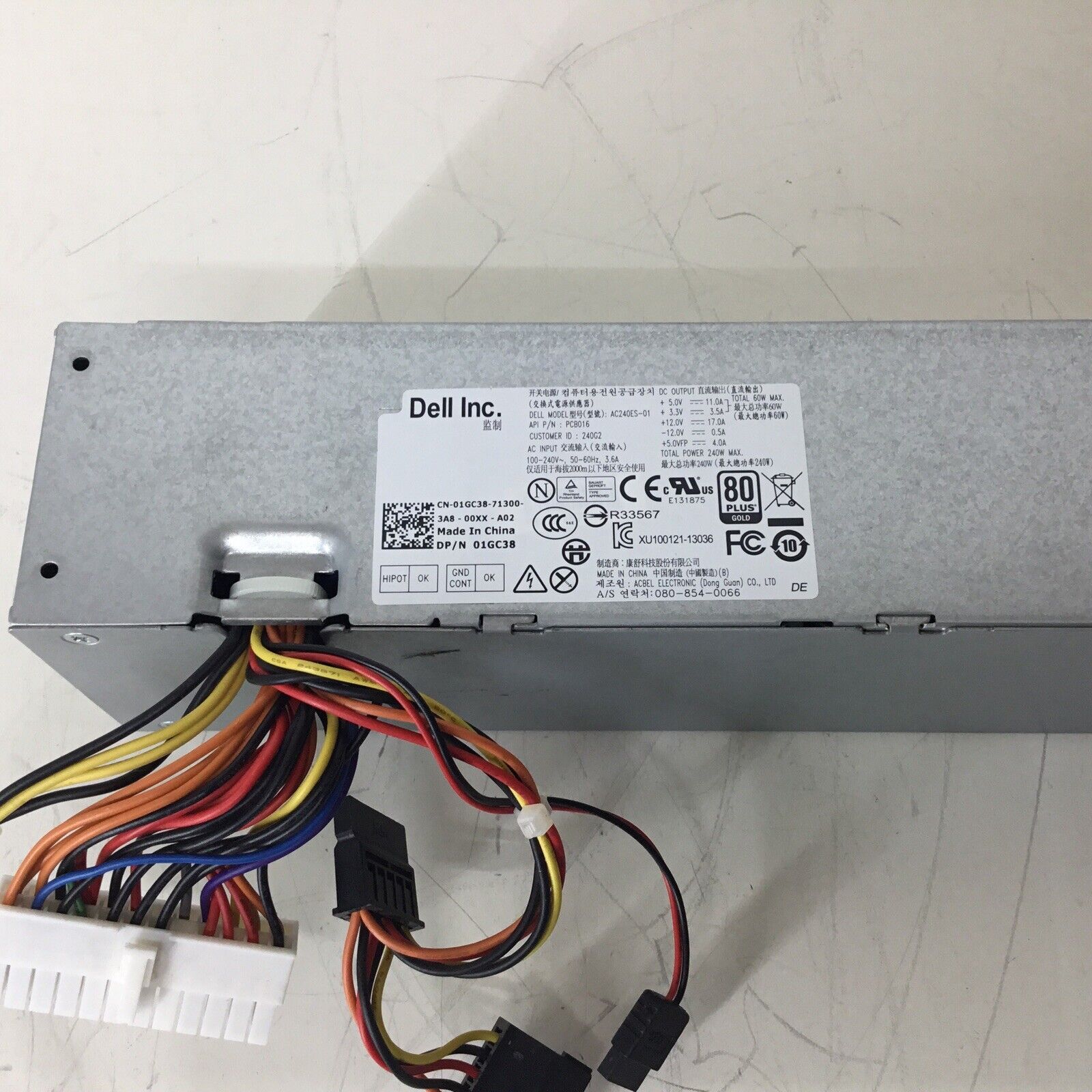 Dell OptiPlex 390 790 990 3010 7010 9010 SFF 240W AC240ES-01 Power Supply 01GC38