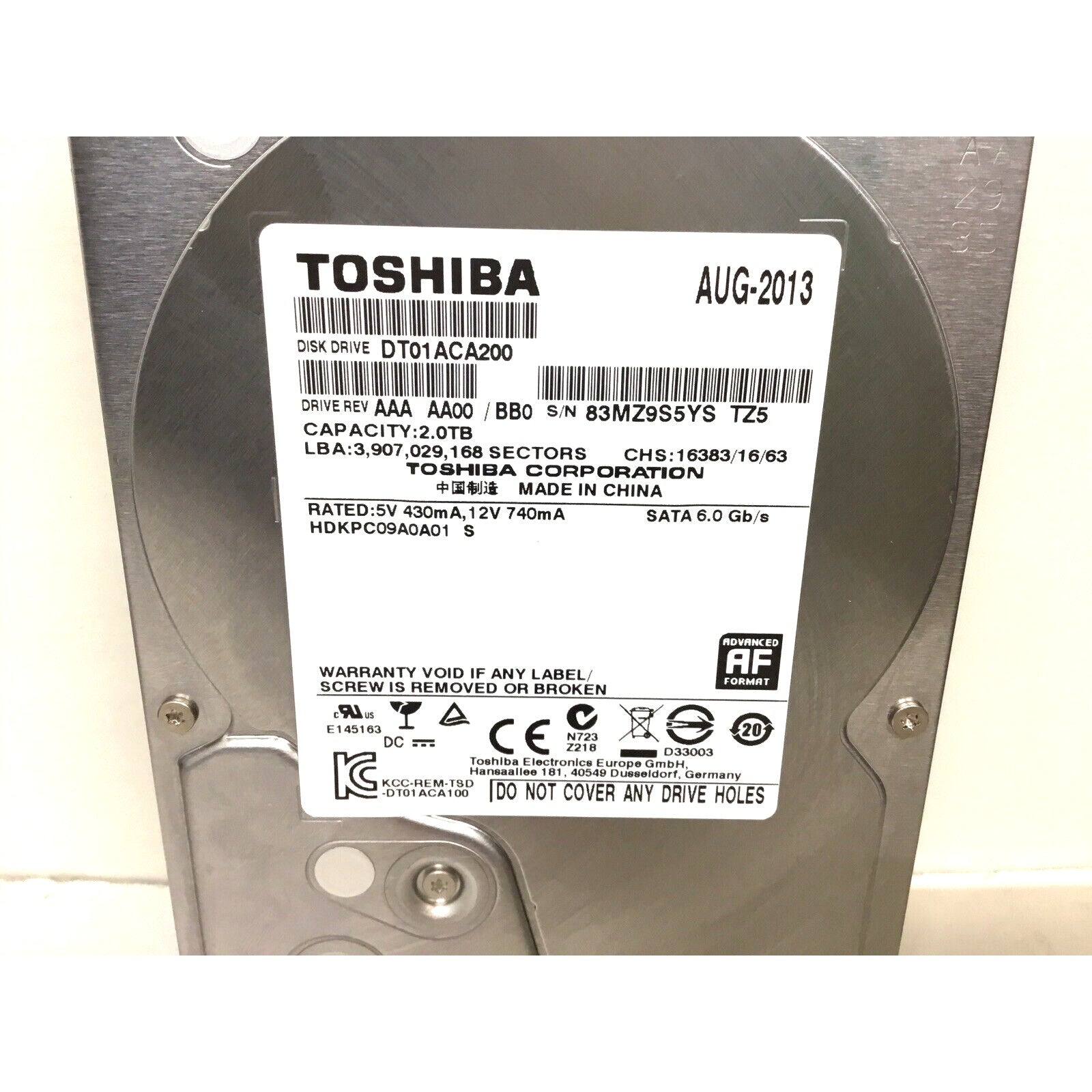 Toshiba 2TB HDD 7200RPM 64MB Cache SATA III 6.0Gb/s 3.5" Hard Drive DT01ACA200