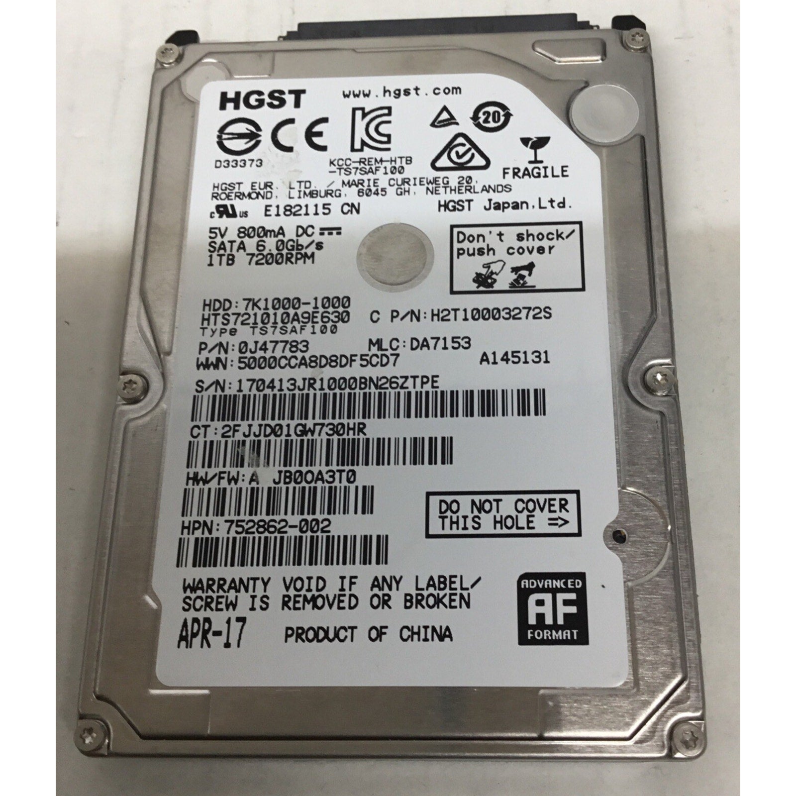 HGST 1TB HDD SATA 6.0Gb/s 7200RPM 0J47783 HTS721010A9E630