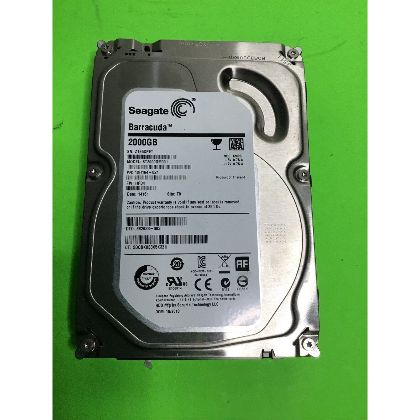 SEAGATE ST2000DM001 1CH164-505 3.5" CC44 SATA 2TB Tested Wiped