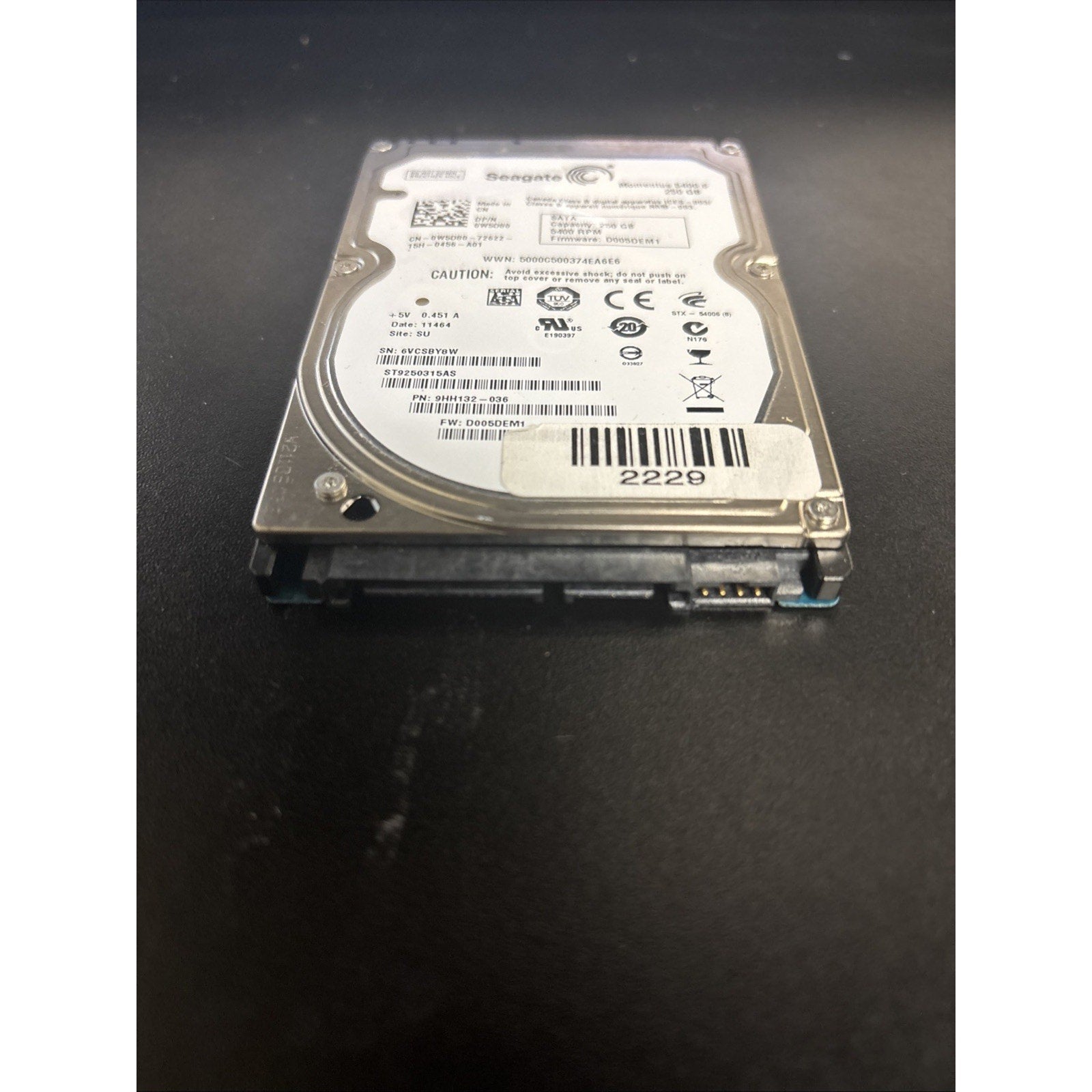 Seagate 500GB 2.5" SATA Laptop Hard Drive ST9250315AS 0W5D80 FW: D005DEM1