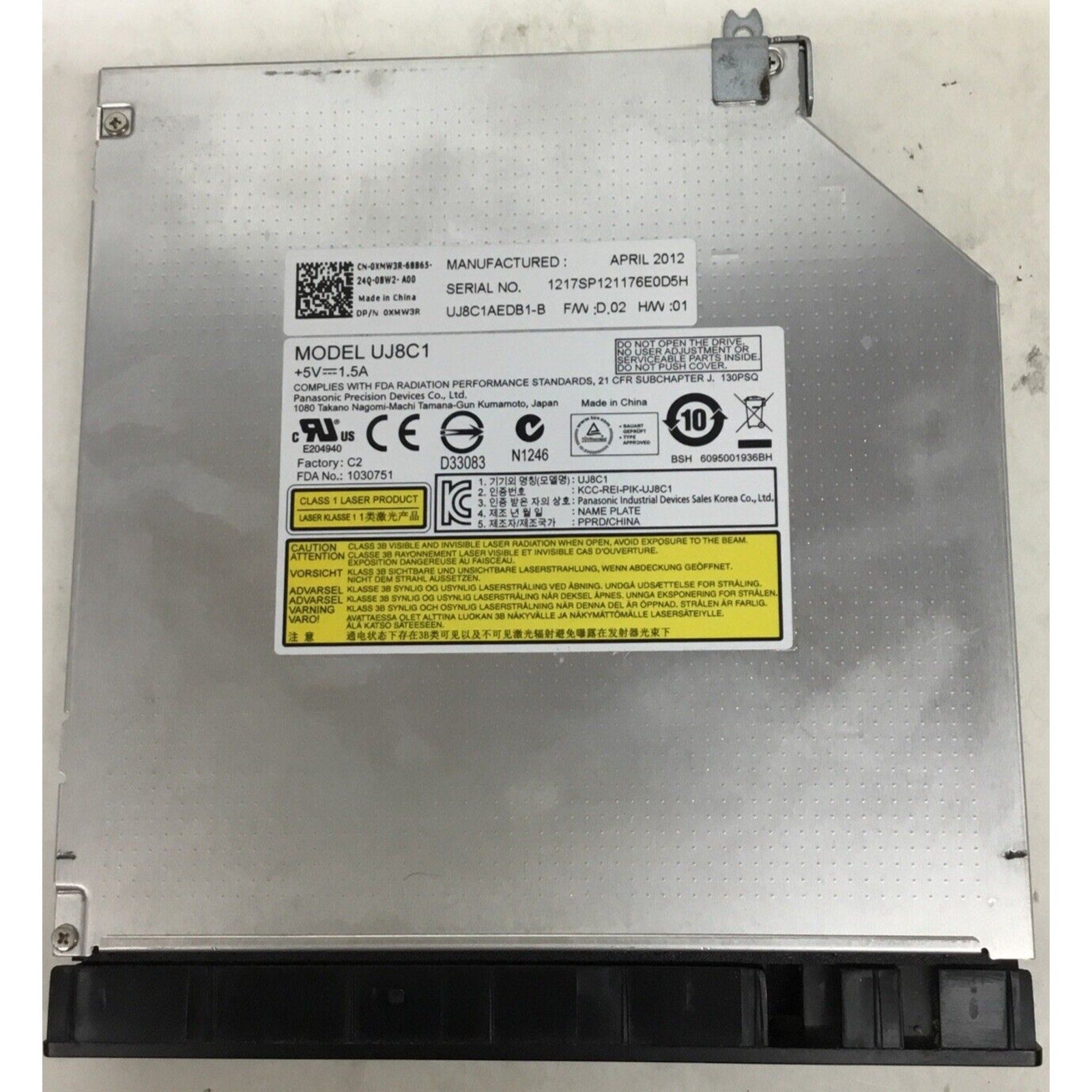 Dell Inspiron Laptop n5050 DVD-RW SATA Optical Disk Drive 0XMW3R UJ8C1