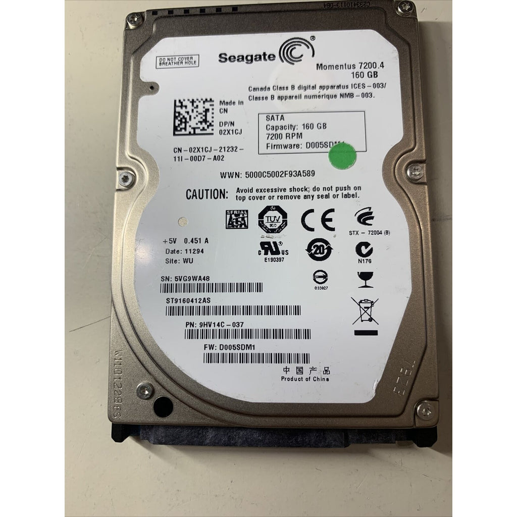 Seagate Momentus 7200.4 ST9160412AS 160GB 2.5" SATA II Laptop HDD 9HV14C-037