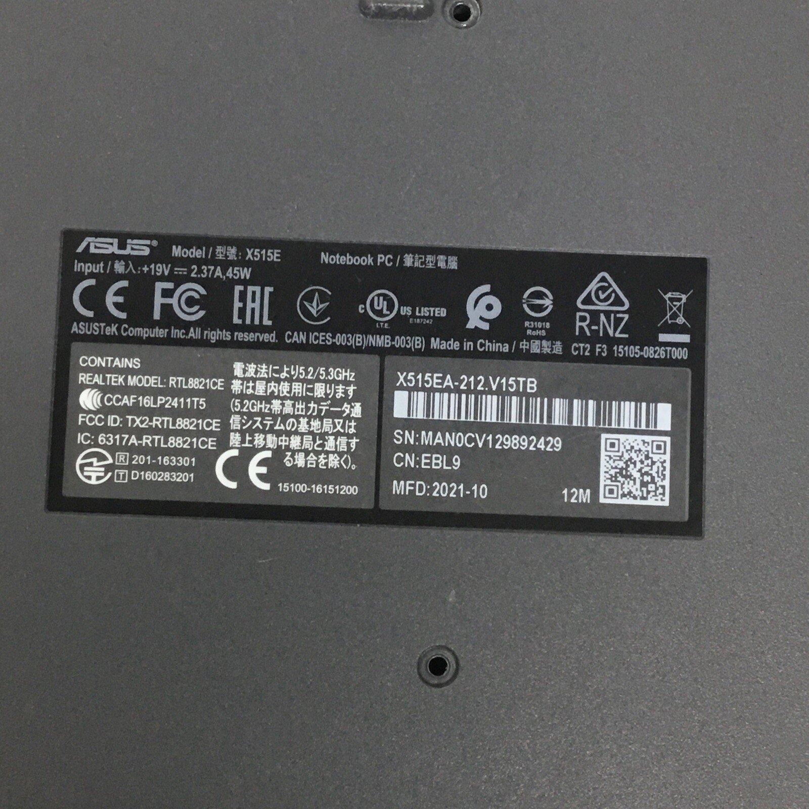 Asus VivoBook 15.6” 15 F515EA-AH34 Genuine Laptop Bottom Case Gray 13N1-CEA0A02