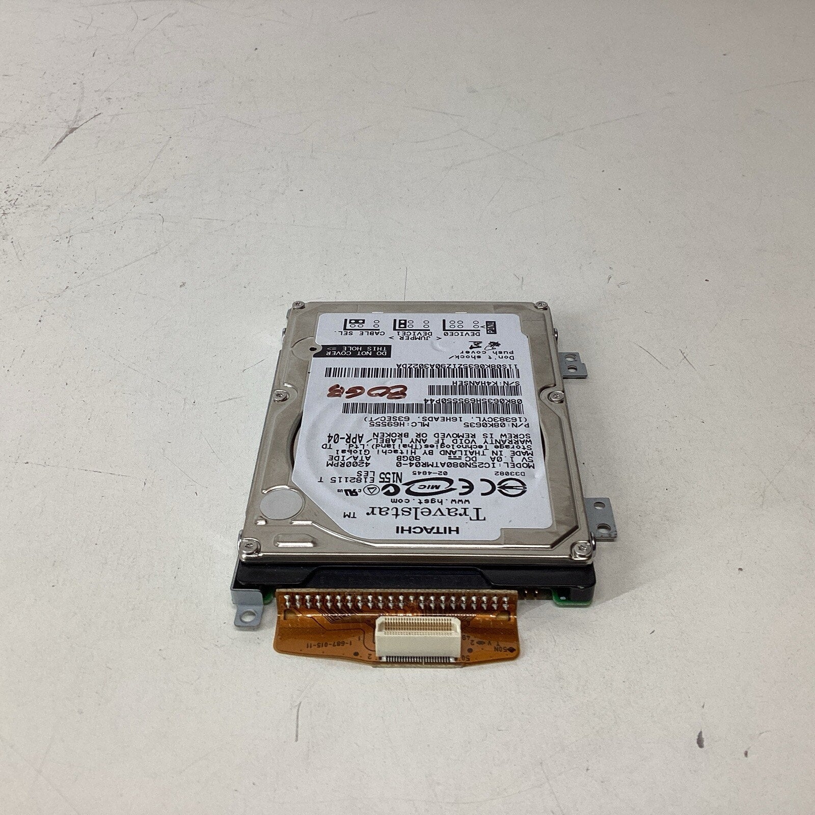Hitachi Travelstar IC25N080ATMR04-0 80GB 4200RPM 2.5" IDE Laptop HDD - For Parts