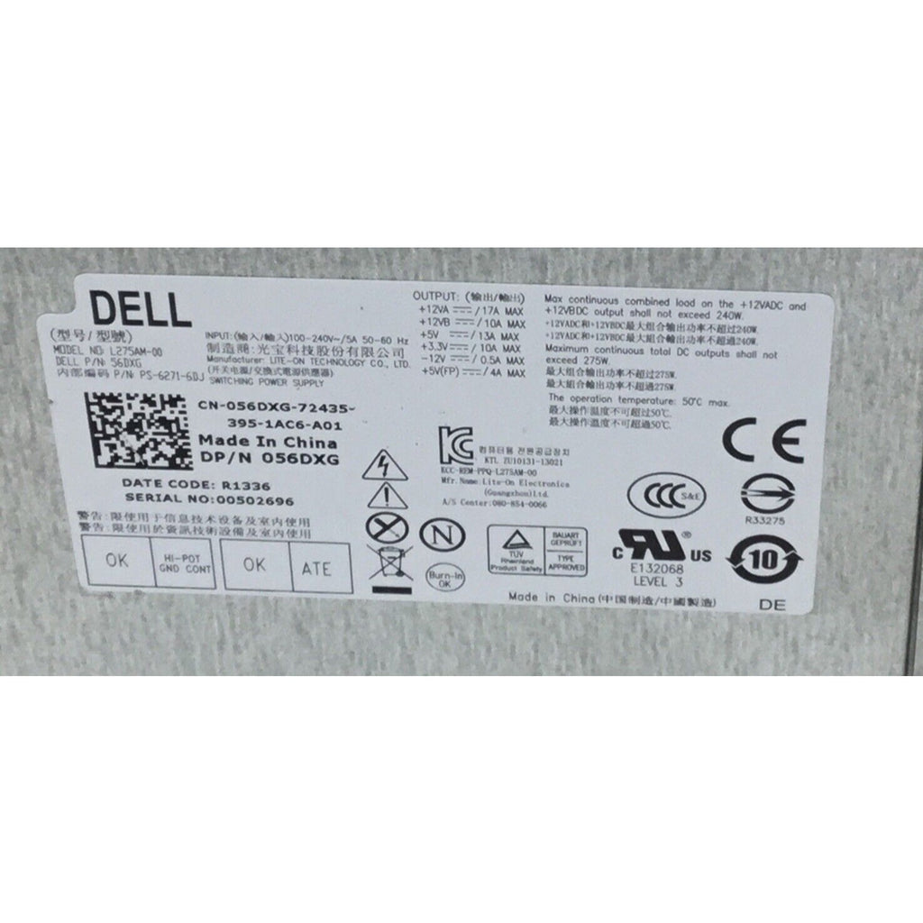 Dell Optiplex 3010 7010 9010 MT Mini Tower 275w Power Supply 56DXG L275M-00