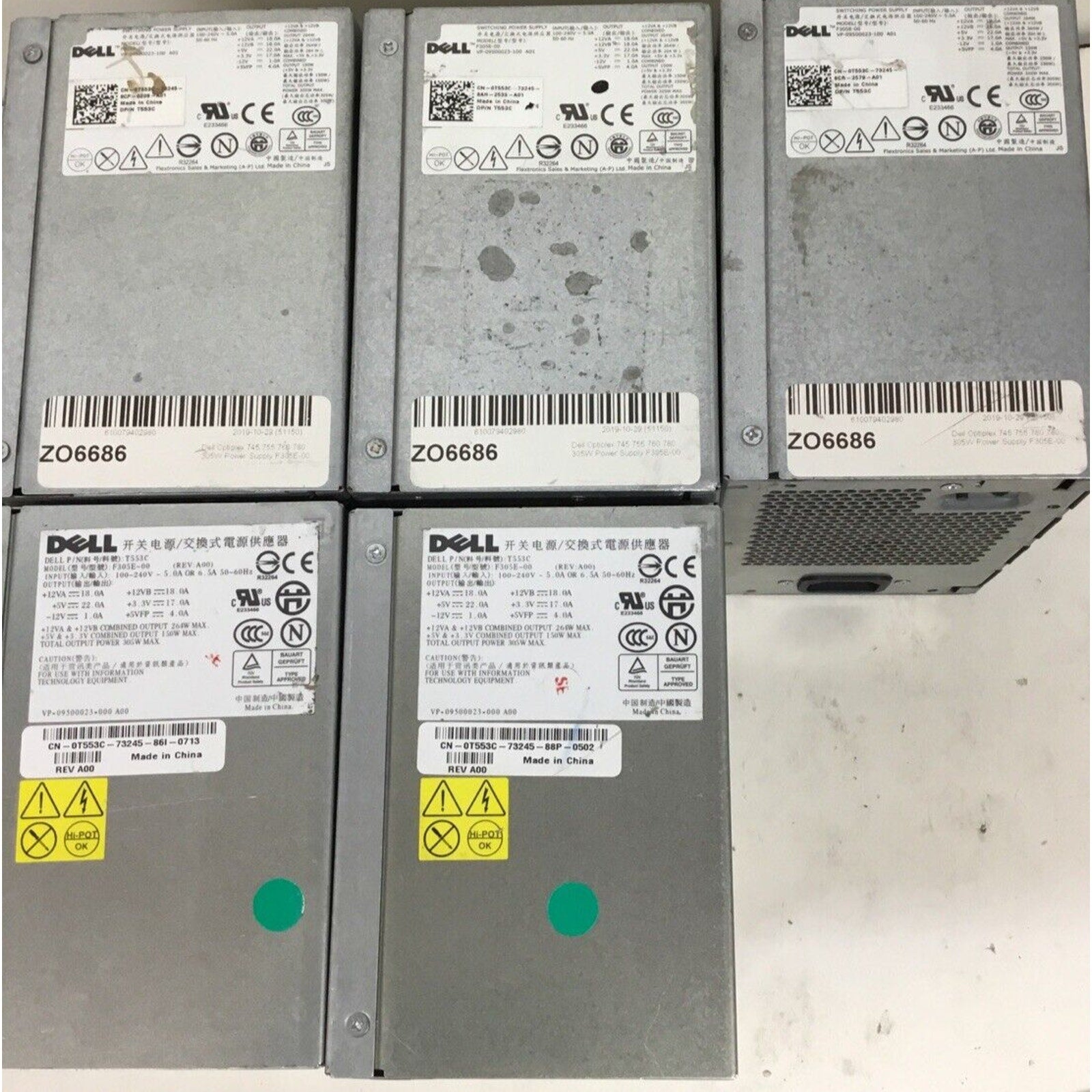 Lot Of 5 Dell 305W Power Supply F305E-00 0T553C T553C