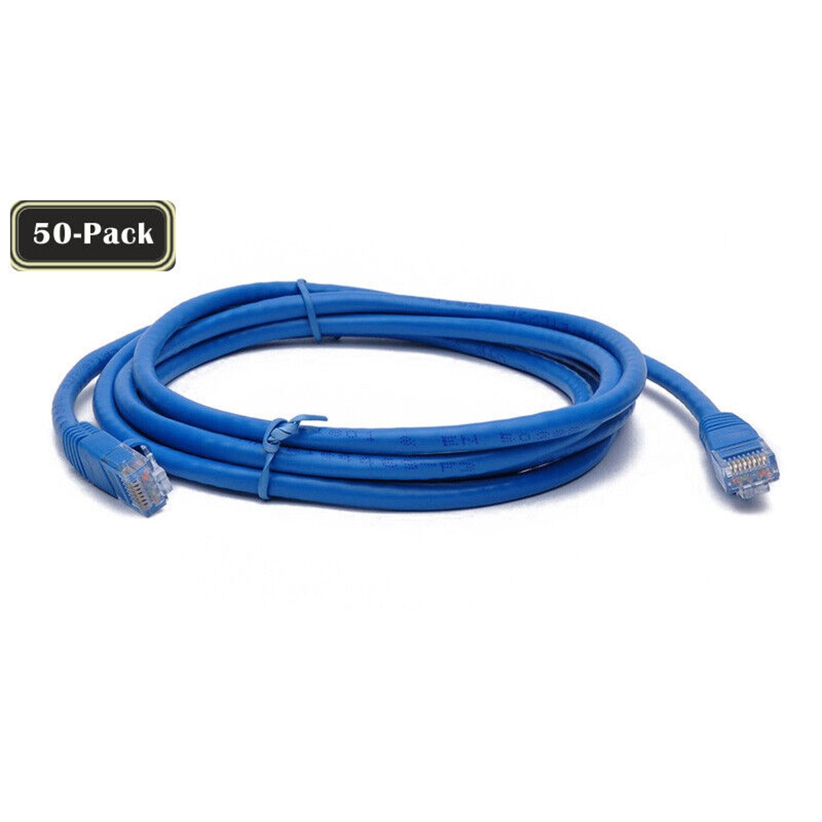 50 Pack of 2ft CAT6a Ethernet Network Patch Cable Premium - Blue - 2 Feet