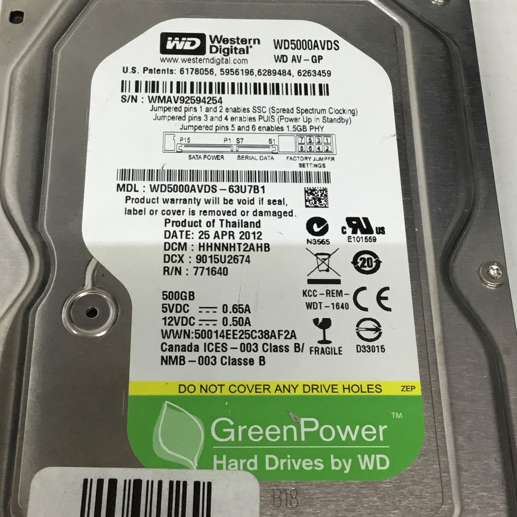 Western Digital WD5000AVVS - 63H0B1 500GB 3.5" Sata HDD