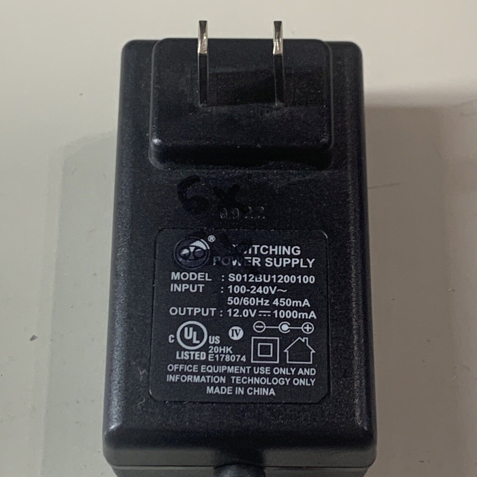 Switching Power Supply AC Adapter for S012BU1200100 - Output: 12V, 1000mA (1A)