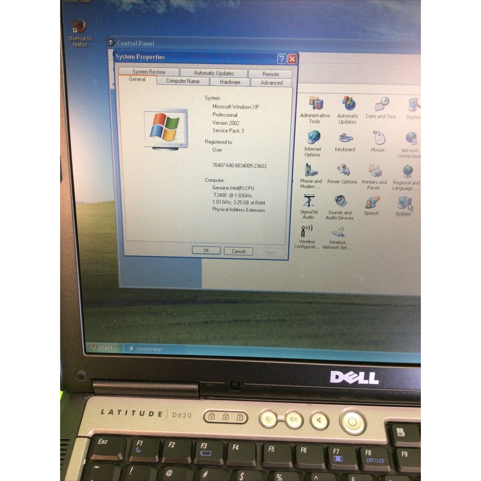 Dell Latitude D620 4GB RAM 240GB HDD Windows XP Pro SP3 WiFi Serial port DVD/CD