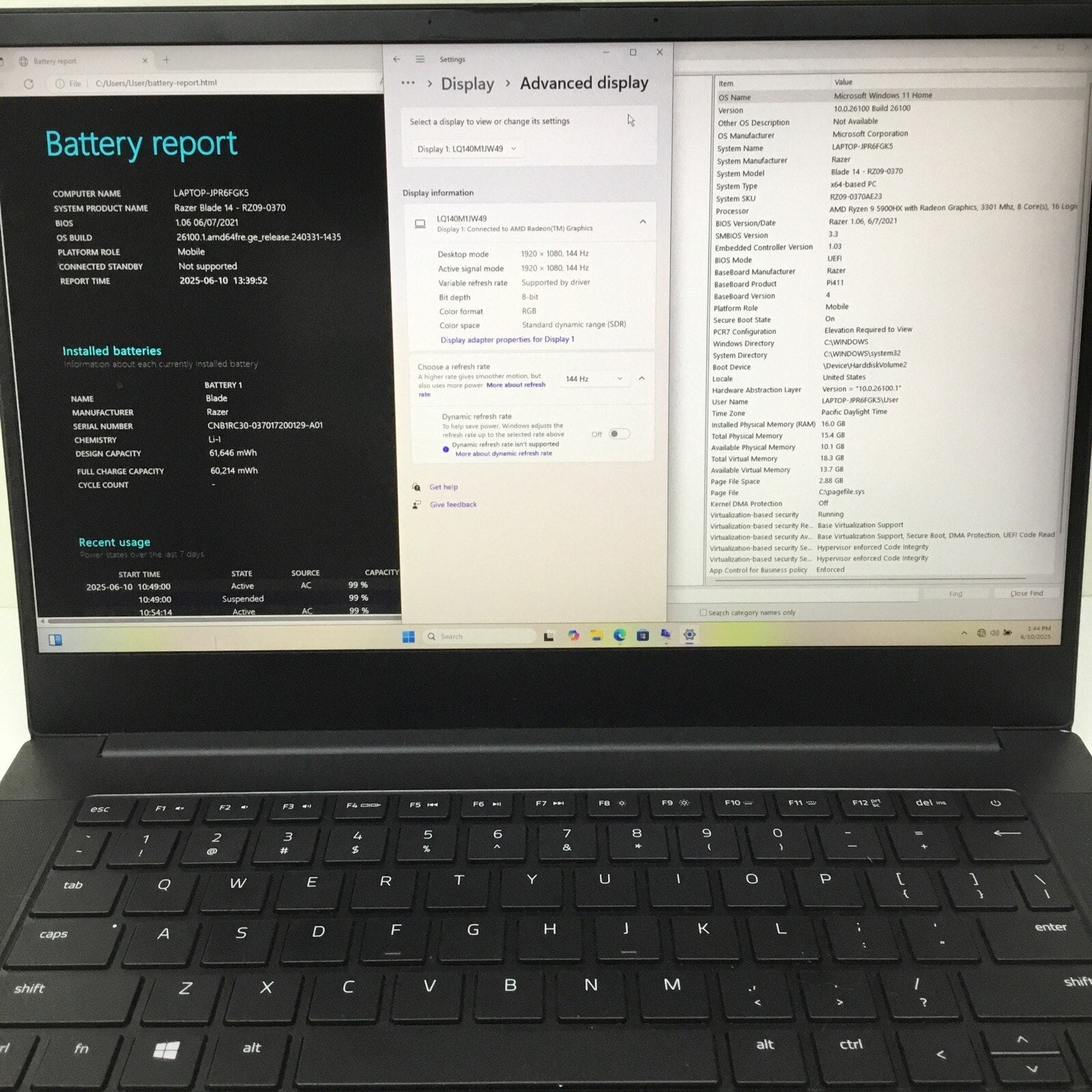 RZ09-0370AE23 Razer Blade 14 RTX 3060 Ryzen 5900HX 144hz Gaming Laptop