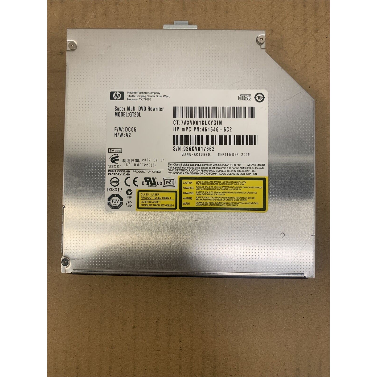 HP Pavilion DV4 DVD-RW GT20L DVD Rewriter No Bezel 486262-001 461646-6C2