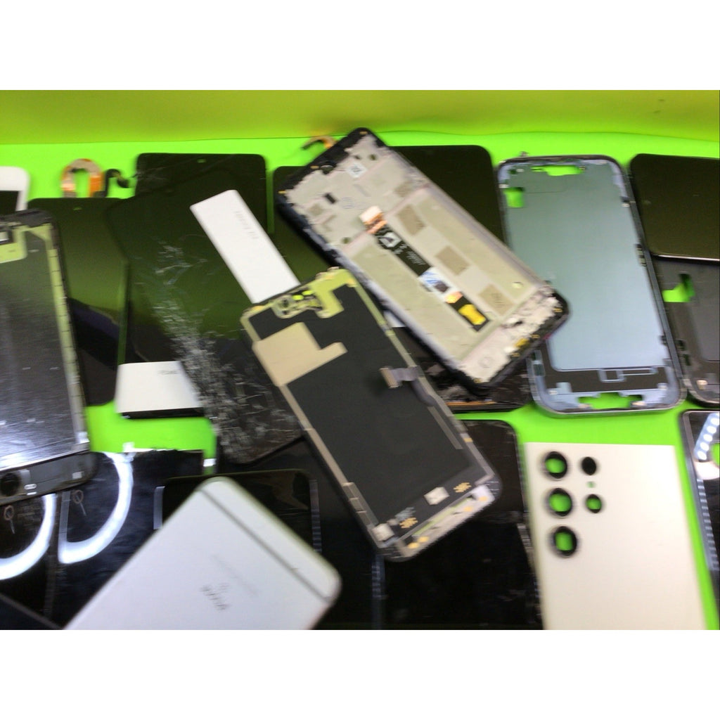 49 Pieces Unsorted Phone Screens Frames and Back Glass FOR PARTS or RECYCLING