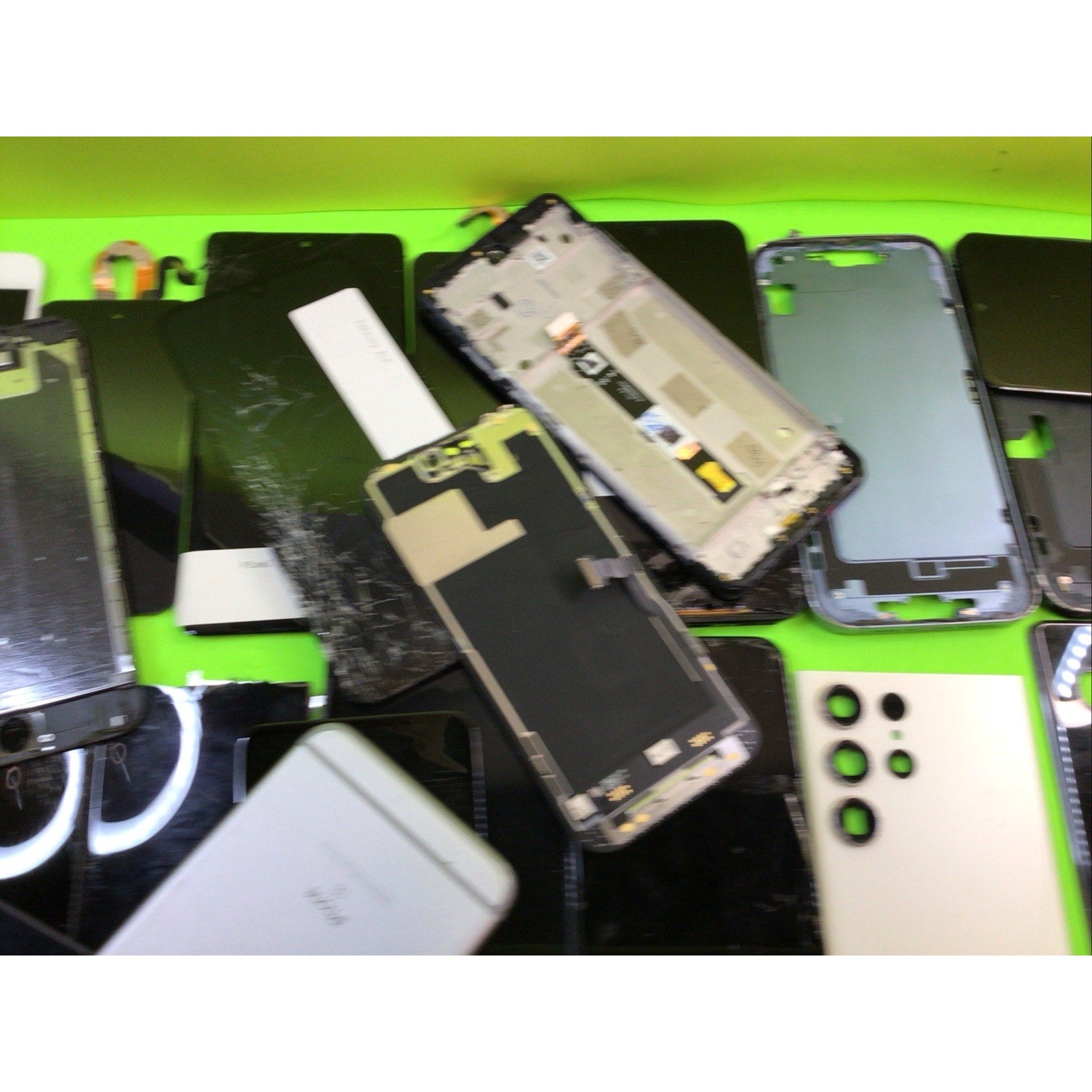 49 Pieces Unsorted Phone Screens Frames and Back Glass FOR PARTS or RECYCLING