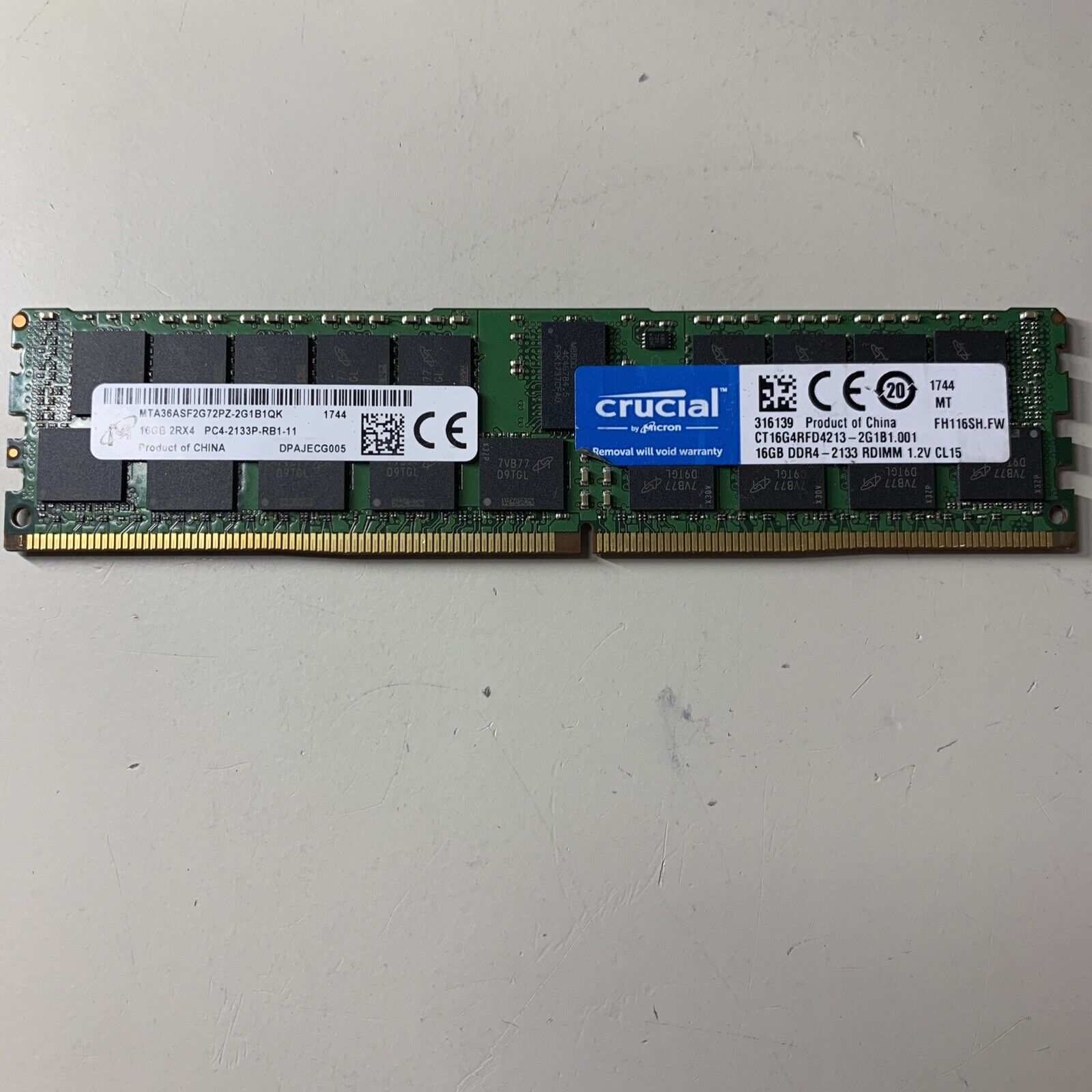 Crucial 16GB DDR4 2133MHz ECC-REG PC4-17000R 2RX4 1.2V CL15 Server RDIMM Memory