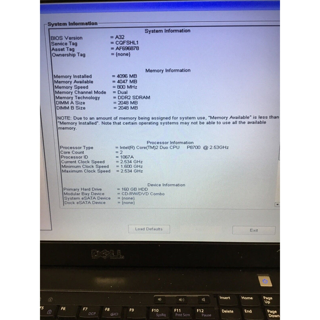 Dell Latitude E6400 Core 2 Duo 4GB RAM FOR PARTS or REPAIR