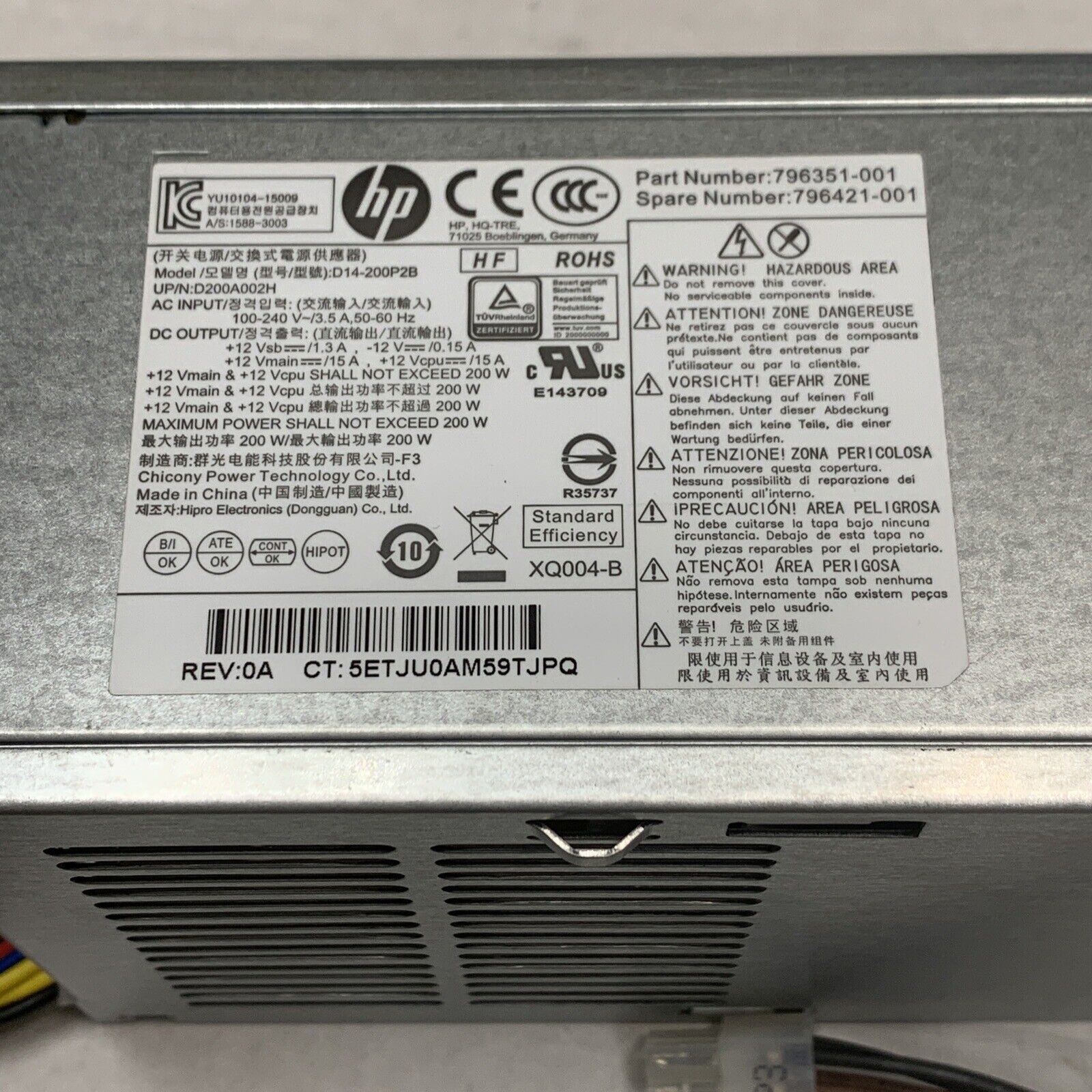 HP D14-200P2B EliteDesk 600/800 G2 ProDesk SFF 200W PSU - 796351-001/796421-001