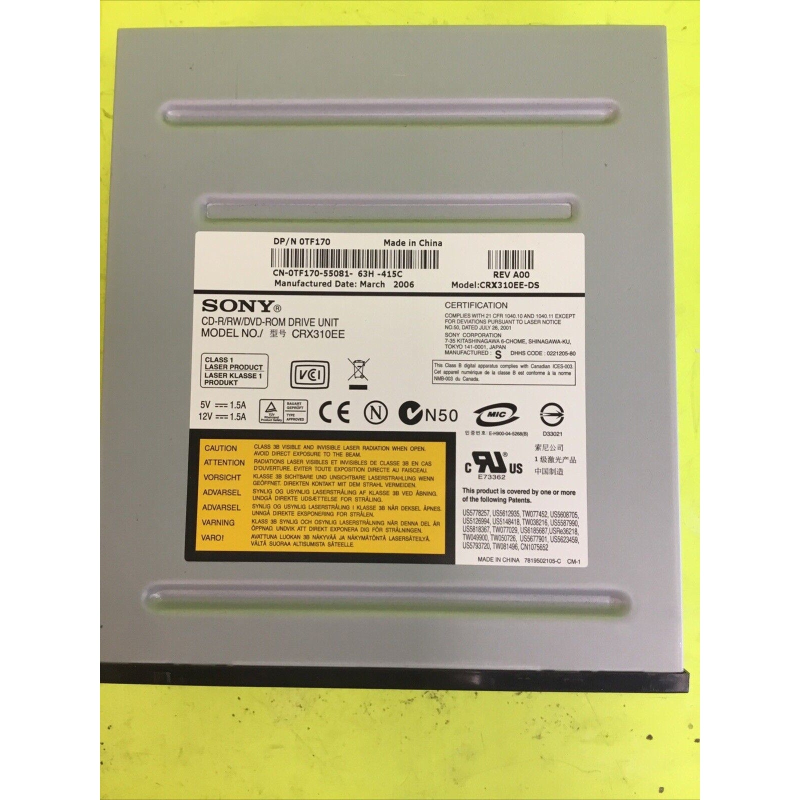 Dell 0TF170 0YH139 SONY CRX310EE CRX310EE-DS CD-R/RW/DVD-ROM Drive