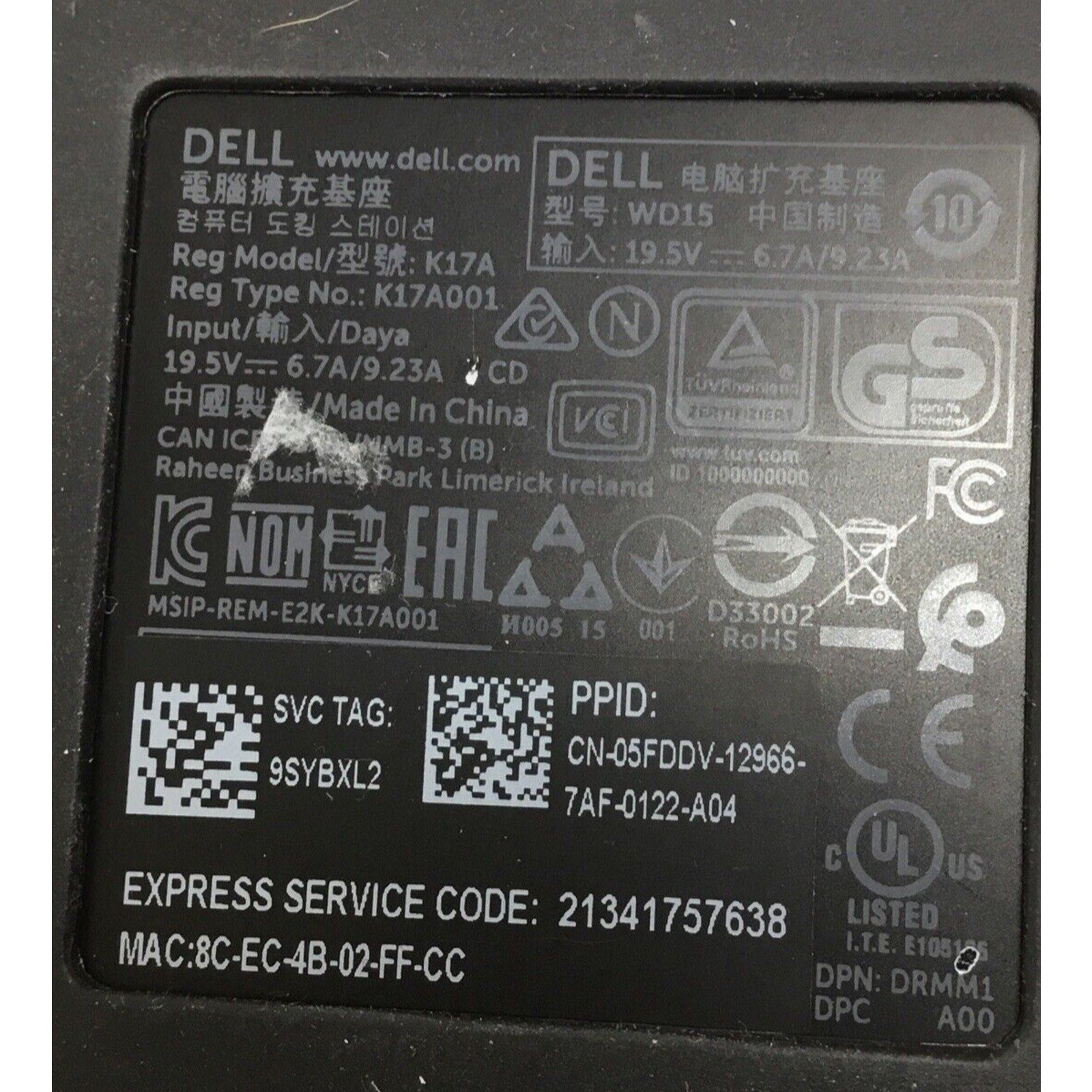 Lot of2 Dell k17a Docking Station 130W AC Adapter Mini DP to HDMI + Adapters