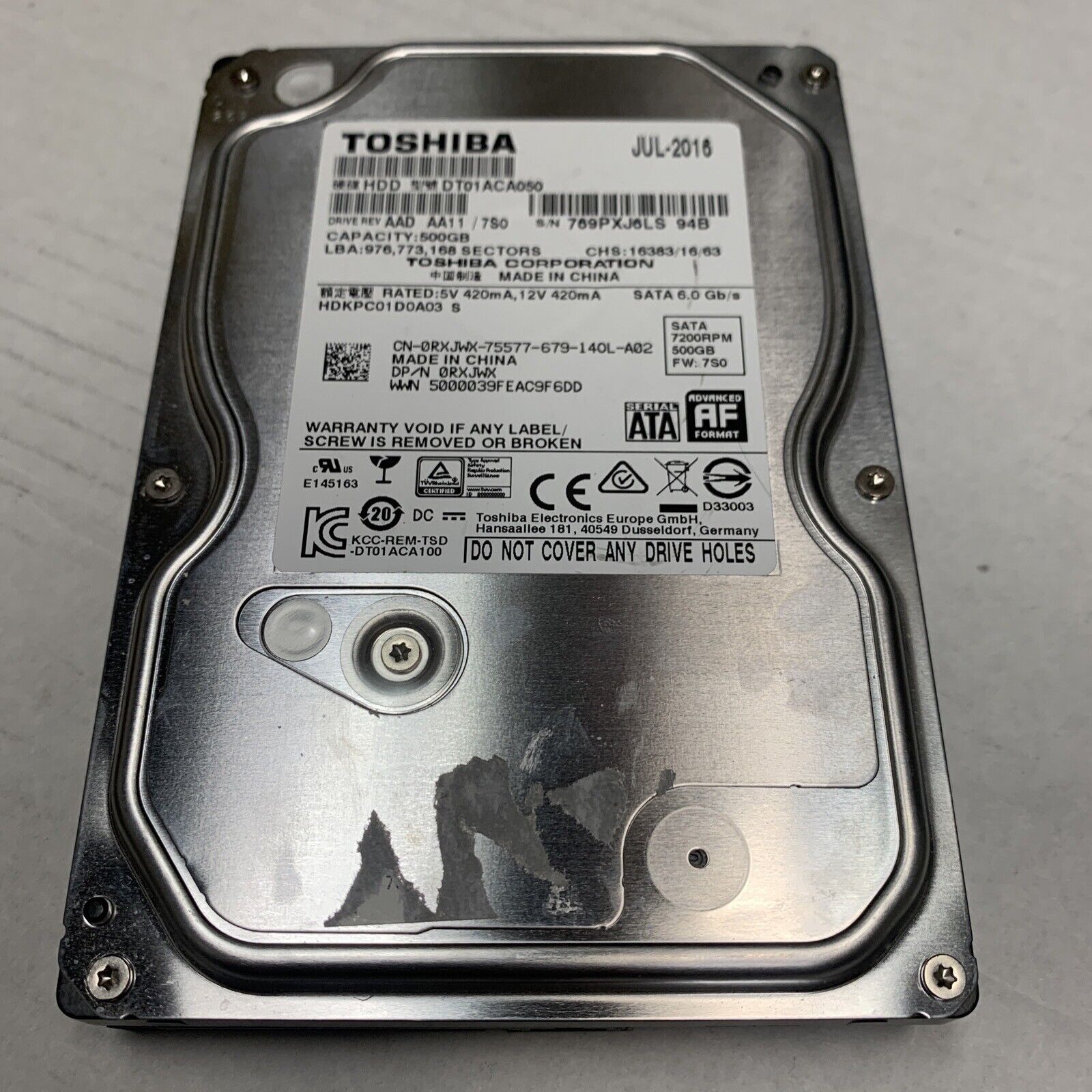 Toshiba 500GB,Internal,7200 RPM,3.5 inch DT01ACA050 Hard Drive