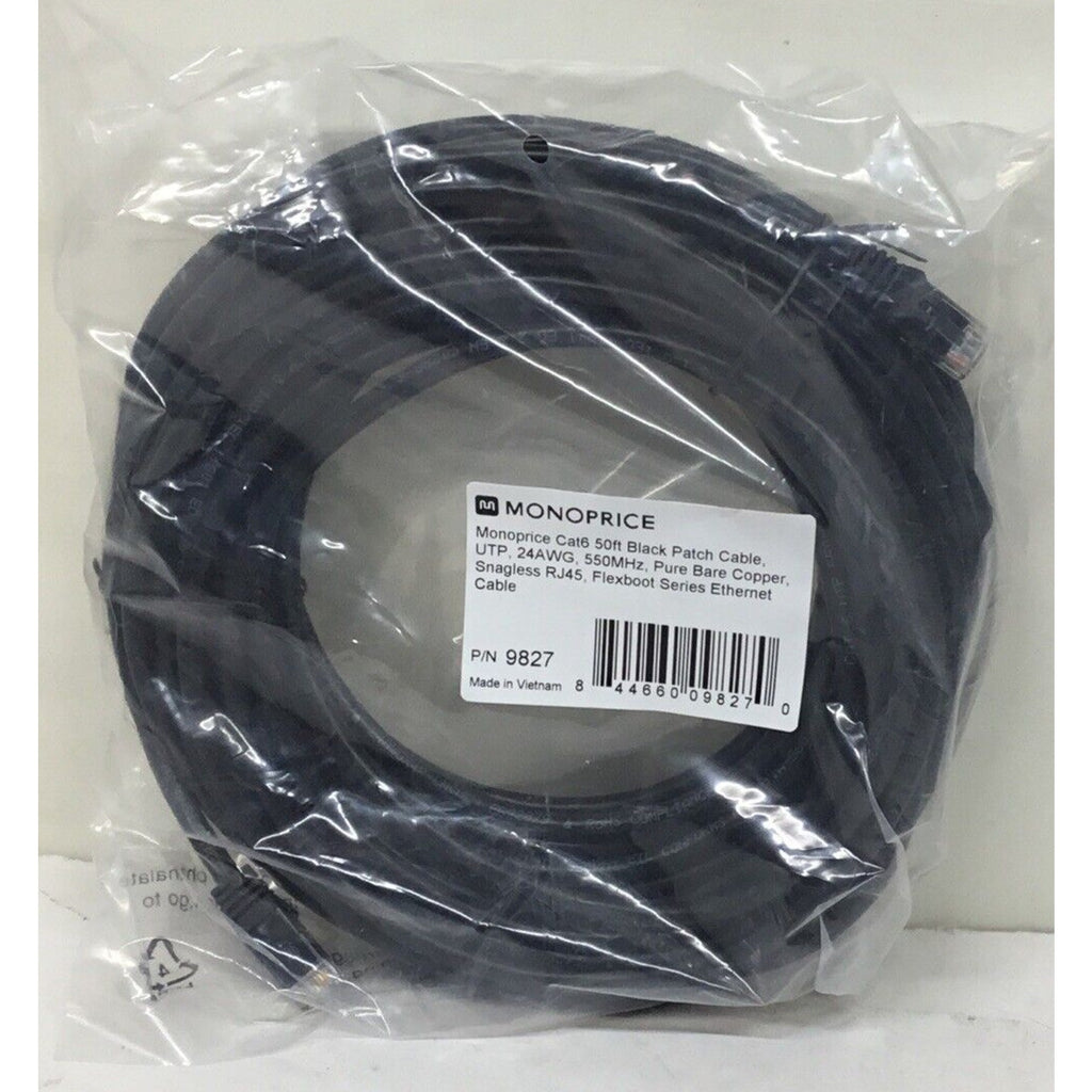 Monoprice Patch Cord,Cat 6,Flexboot,Black,50 ft. 9827 Monoprice 9827