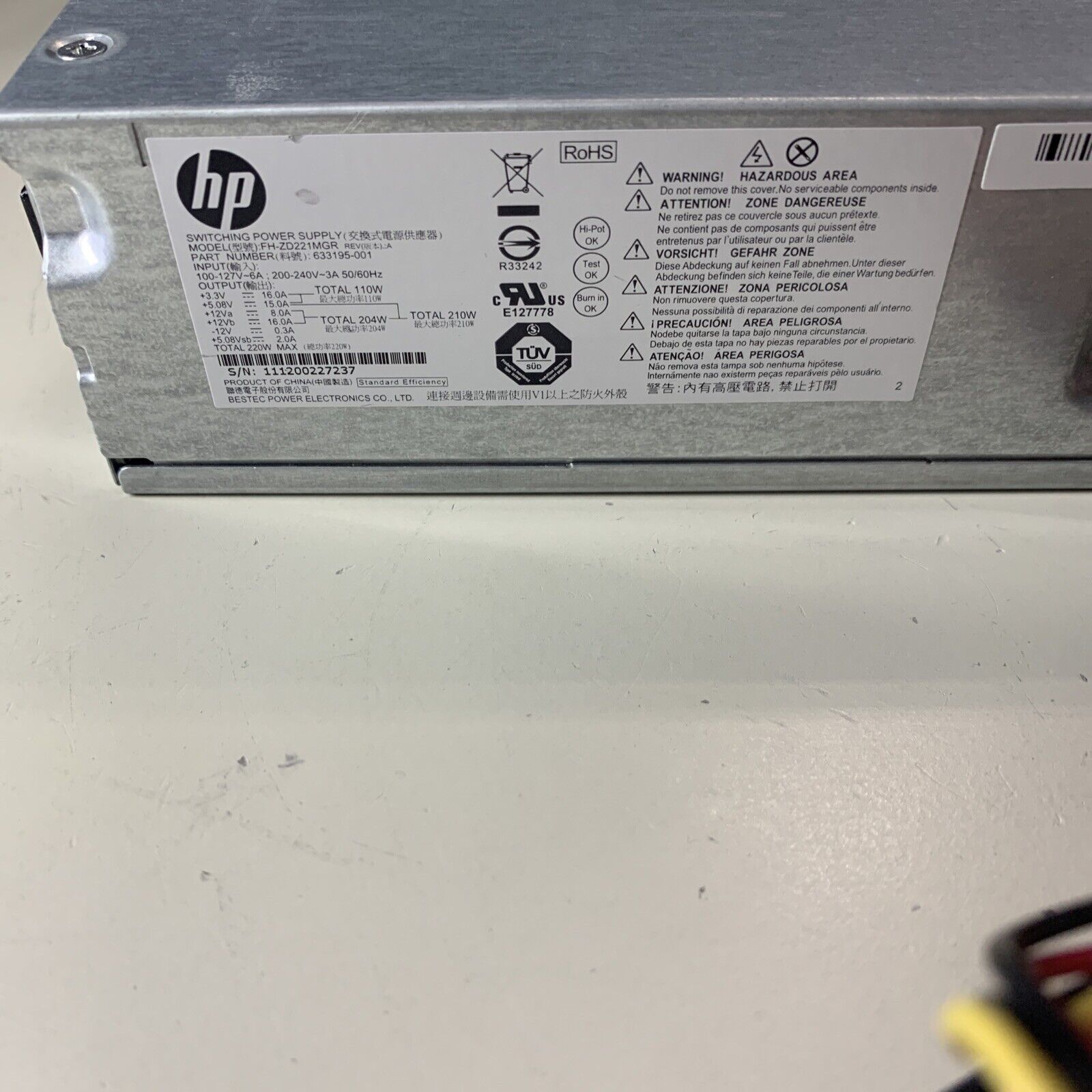 NEW FH-ZD221MGR HP P/N 633195-001 DPS-220AB-6 PS-6221-9 Power Supply