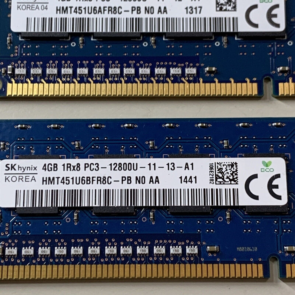 Lot of 2 Hynix 4GB DDR3 1600 desktop DIMMs PC3-12800U RAM HMT451U6AFR8C-PB 1Rx8