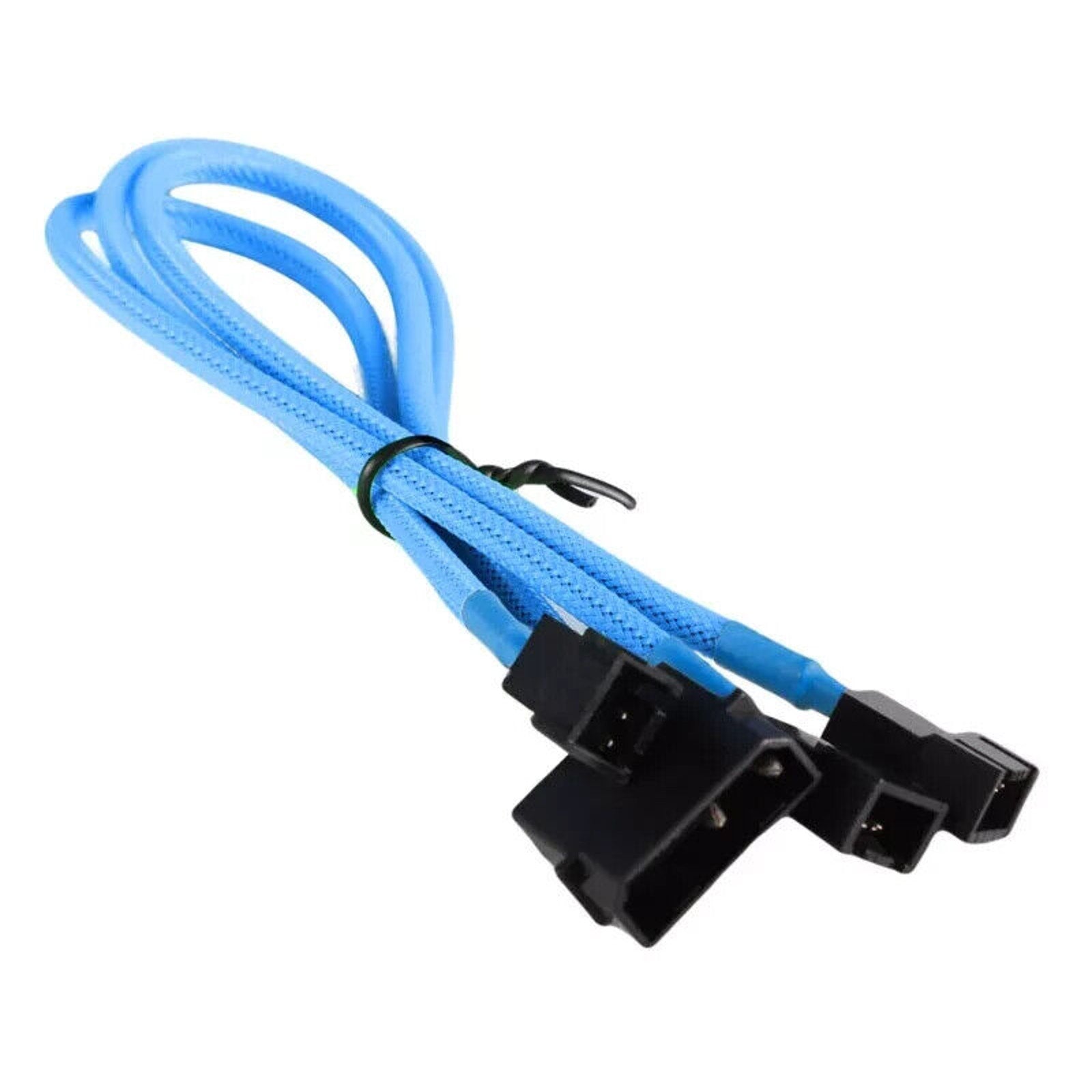 4-pin LP4 PC Power to 3x 3-Pin Fan Power Adapter / Splitter - Braided Light Blue