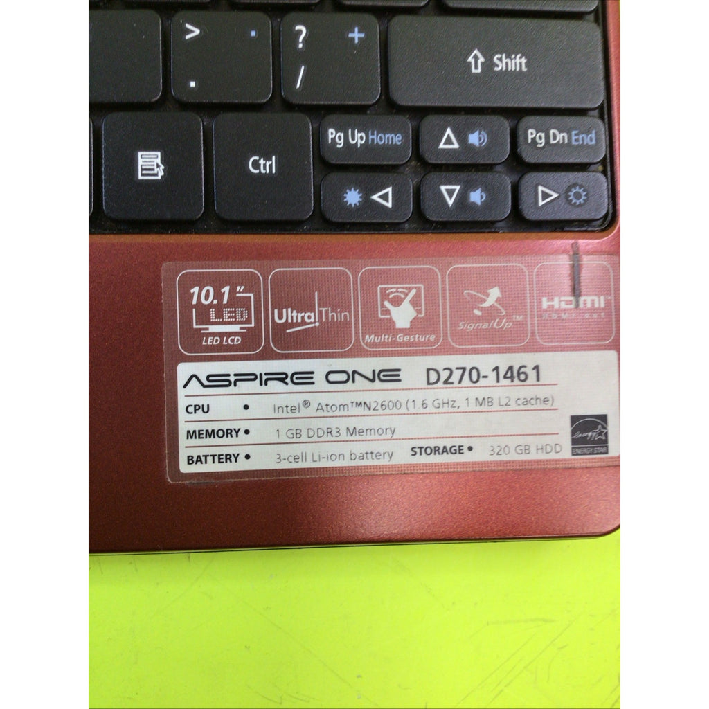 Acer Aspire One D270-1461 Intel Atom-N2600 1.60GHz 2GB RAM FOR PARTS or REPAIR