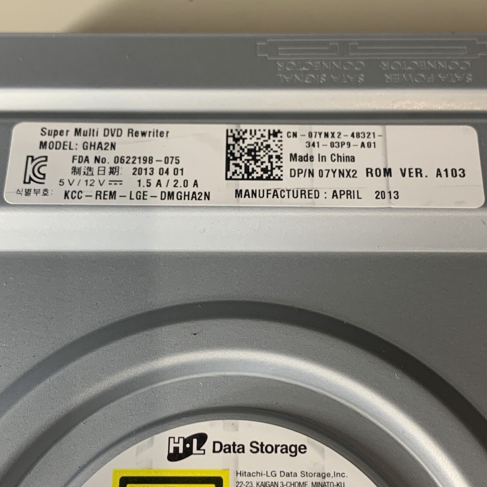 Dell Hitachi Super Multi DVD RW GHA2N SATA Writer Burner Drive 07YNX2