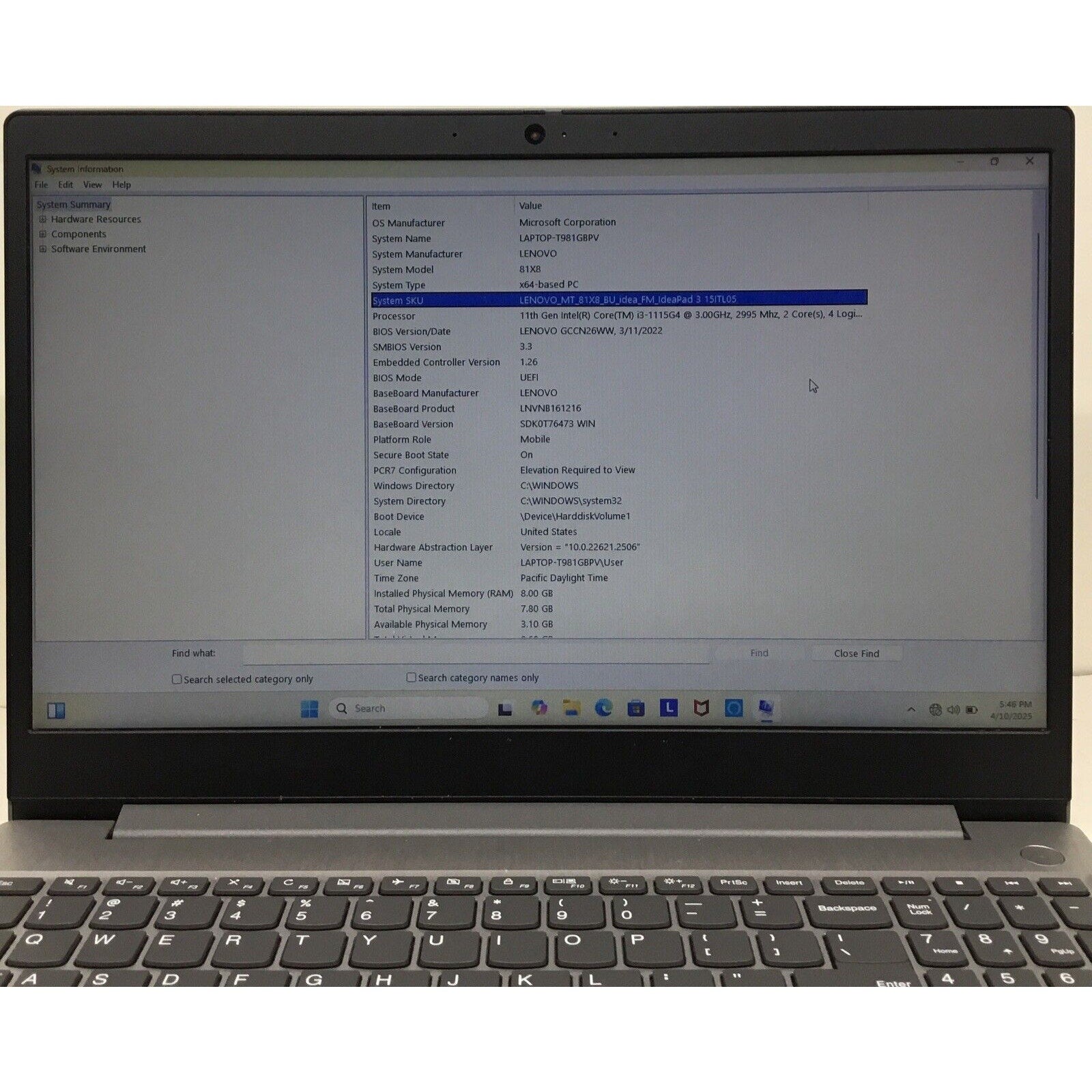 Lenovo IdeaPad 3-15ITL05 15.6"HD Touch i3-1115G 3GHz 8GB 256GB SSD